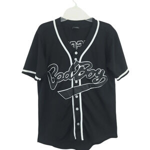 Bad Boy #10 Biggie Smalls Black Baseball Jersey Button Shirt Men' Medium